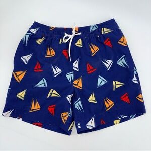 Crewcuts Toddler Boys Navy Sailboat Print Swim Trunks